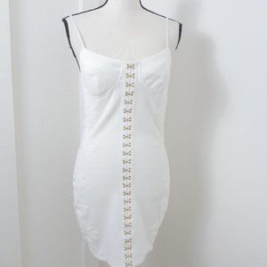 Fashion Nova White Bustier Corset Lace Cut Out Size M Strappy Stretchy Dress